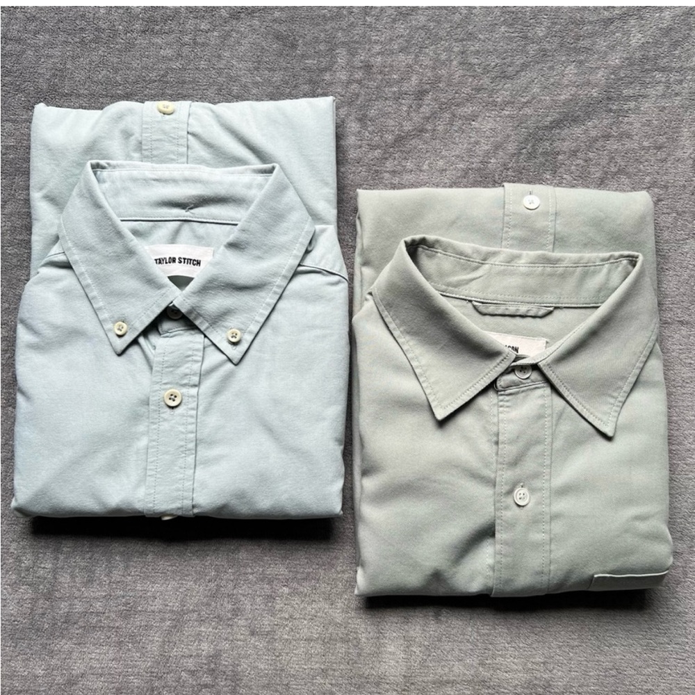 LOT of 2 Oxford Button Down Shirt Sz 40 MEDIUM Cotton Buck Mason Taylor Stitch